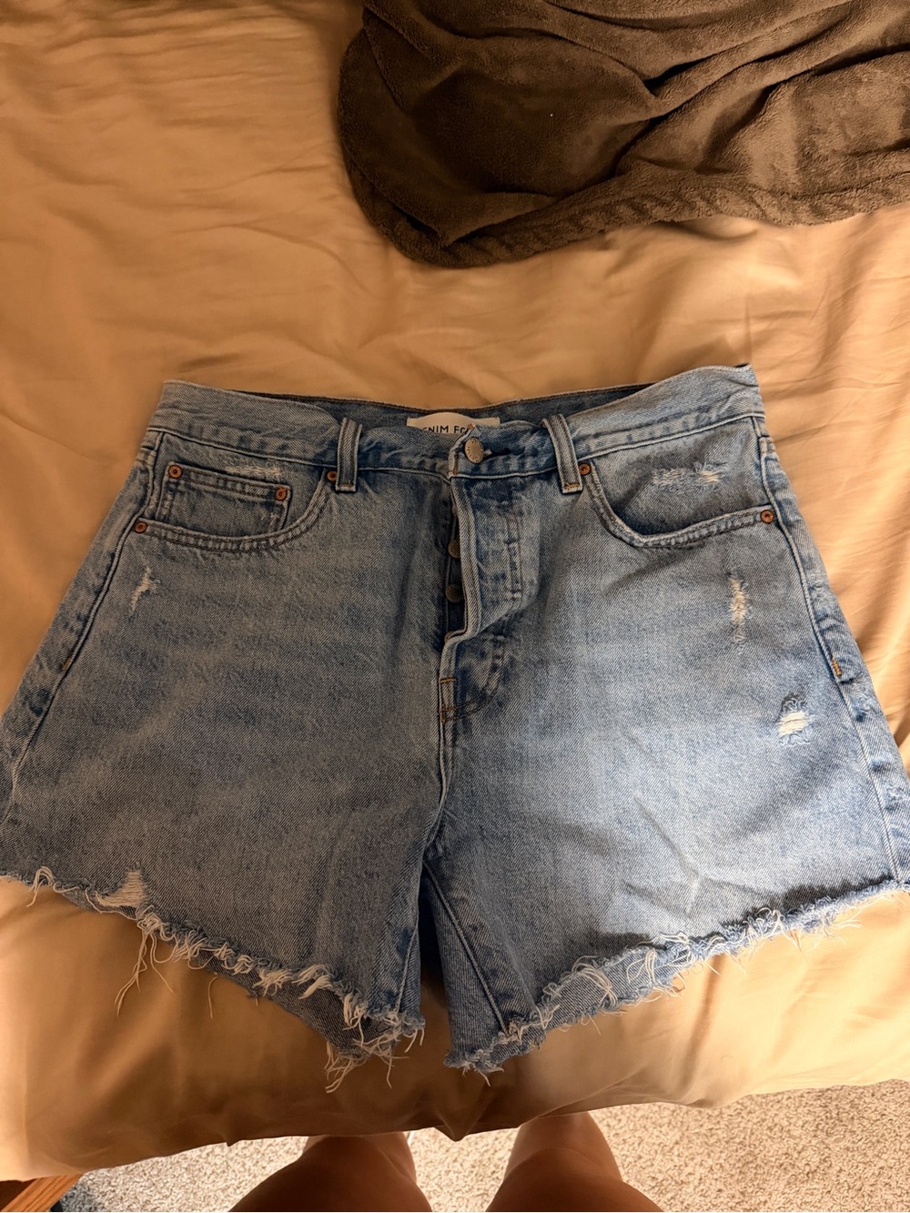 Denim Forum Light Blue Distressed High-Rise Jean Shorts